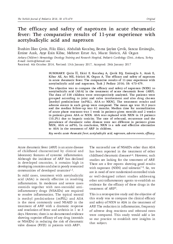 (PDF) The efficacy and safety of naproxen in acute rheumatic fever: The ...