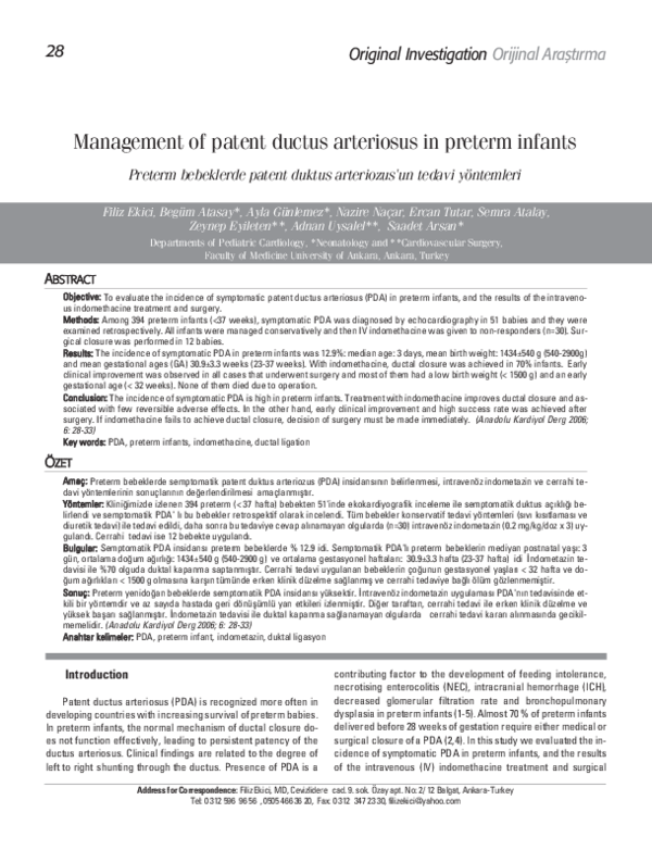 (PDF) Management of patent ductus arteriosus in preterm infants
