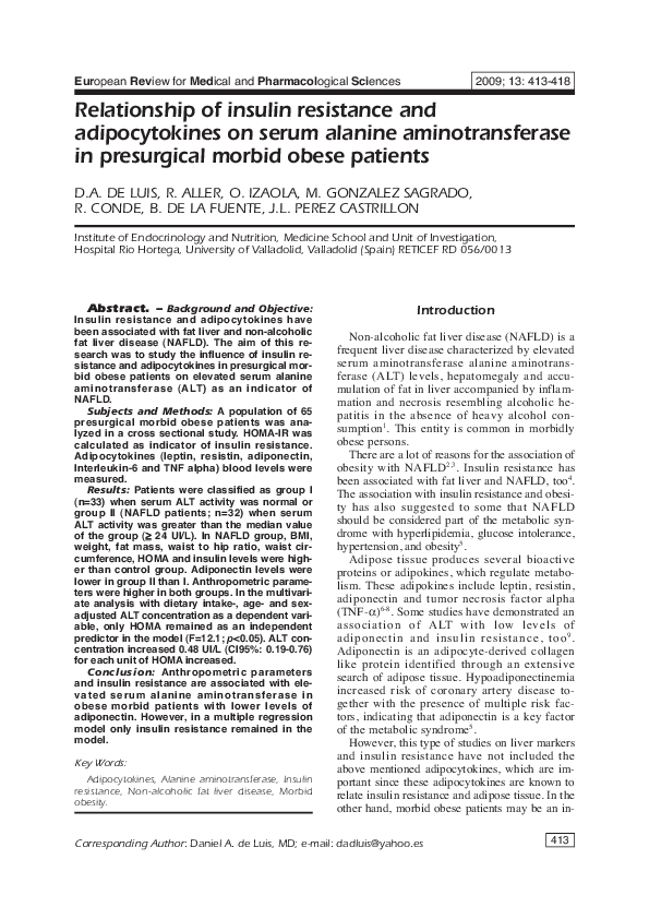 (PDF) Relationship of insulin resistance and adipocytokines on serum ...