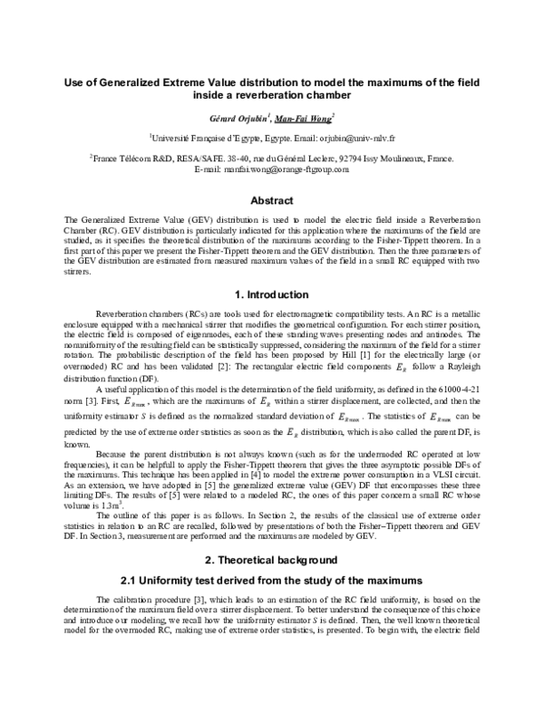 (PDF) Use of Generalized Extreme Value distribution to model the ...