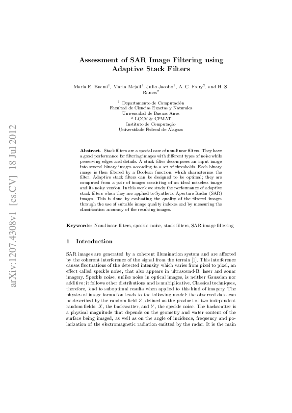 (PDF) Assessment of SAR Image Filtering Using Adaptive Stack Filters
