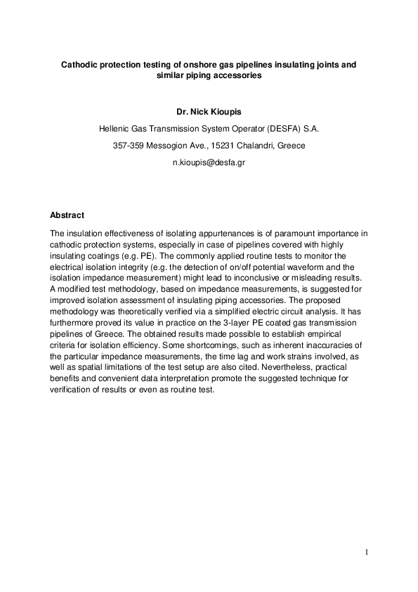 (PDF) Cathodic Protection Testing of Onshore Gas Pipelines Insulating ...