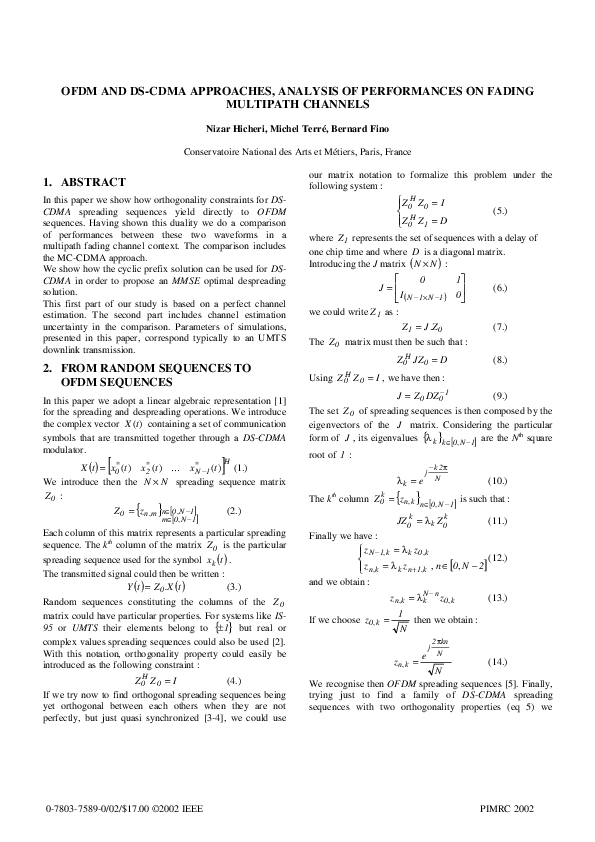 (PDF) OFDM and DS-CDMA approaches, analysis of performances on fading ...