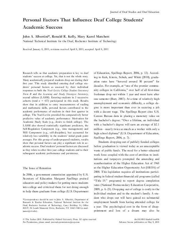 (PDF) Personal Factors That Influence Deaf College Students' Academic ...