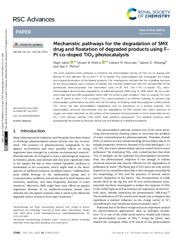 (PDF) Mechanistic pathways for the degradation of SMX drug and ...