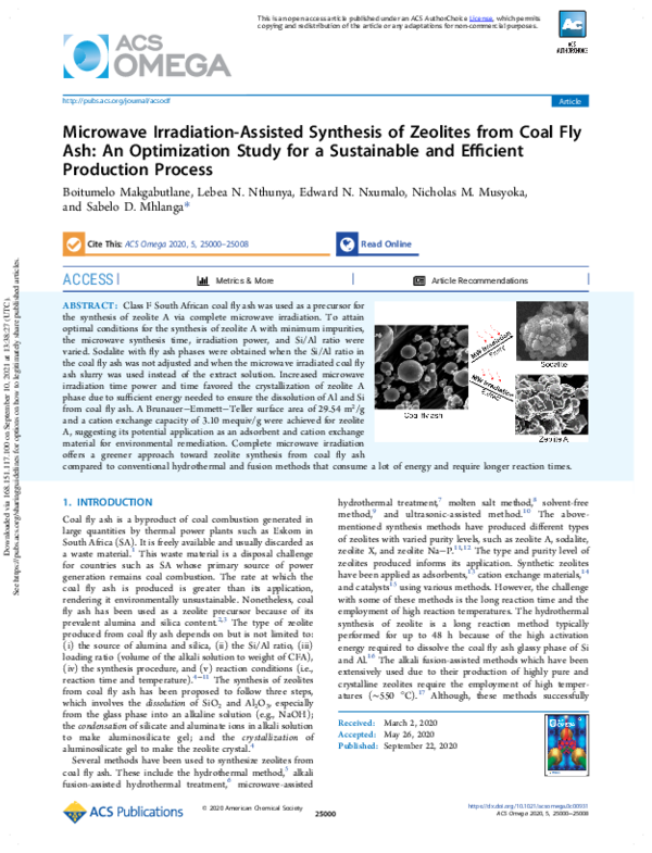 (PDF) Microwave Irradiation-Assisted Synthesis of Zeolites from Coal ...