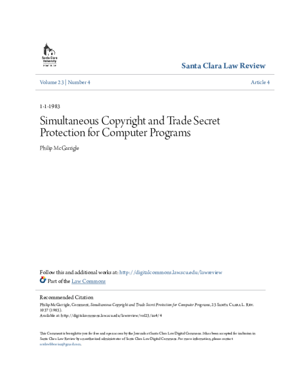 (PDF) Simultaneous Copyright and Trade Secret Protection for Computer ...