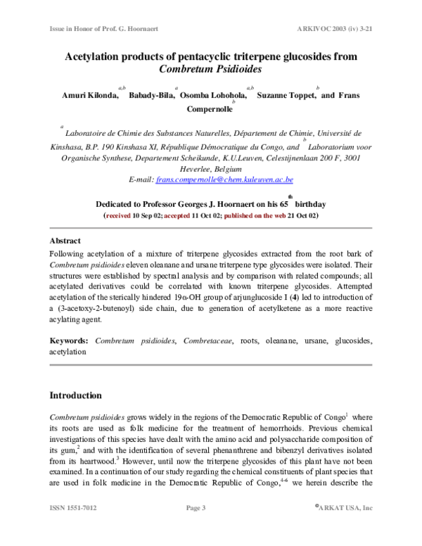 (PDF) Acetylation products of pentacyclic triterpene glucosides from ...
