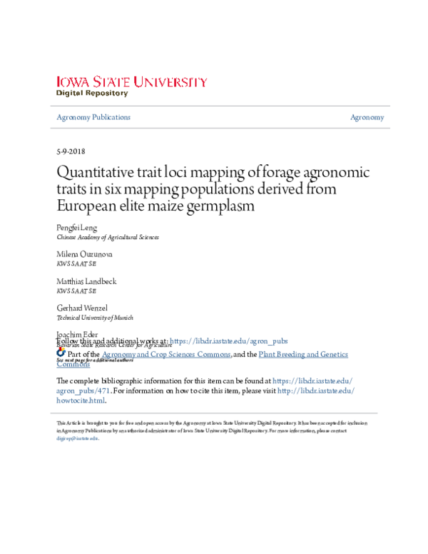 (PDF) Quantitative trait loci mapping of forage agronomic traits in six ...