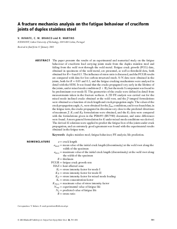 (PDF) A fracture mechanics analysis on the fatigue behaviour of ...