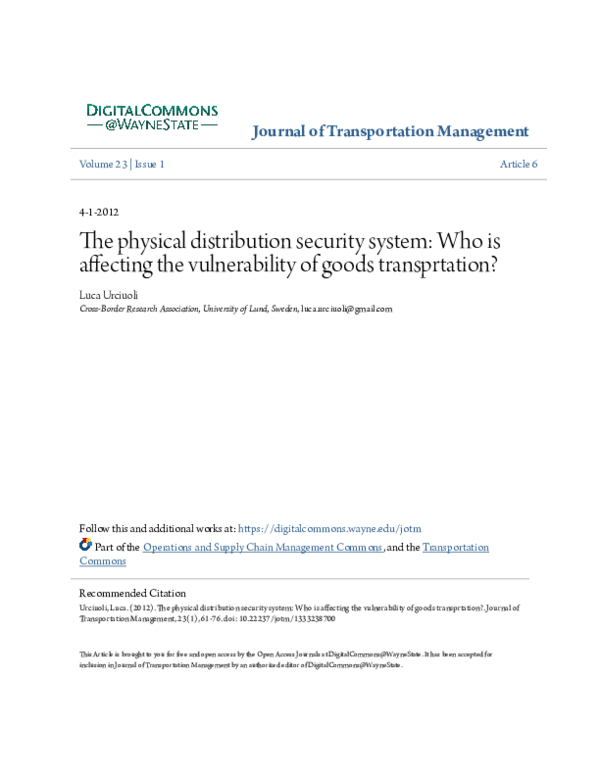 (PDF) The physical distribution security system: Who is affecting the ...