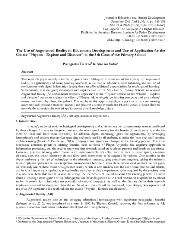 (PDF) The Use of Augmented Reality in Education: Development and Use of ...