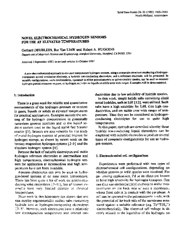 (PDF) Novel electrochemical hydrogen sensors for use at elevated ...
