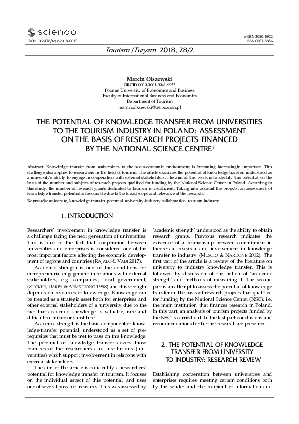 (PDF) The Potential of Knowledge Transfer from Universities to the ...