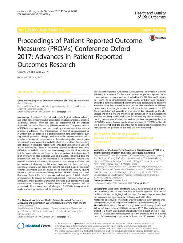 (PDF) Proceedings of Patient Reported Outcome Measure’s (PROMs ...