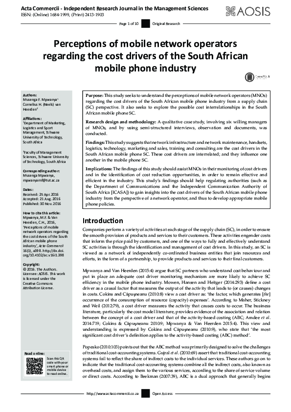 (PDF) Perceptions of mobile network operators regarding the cost ...