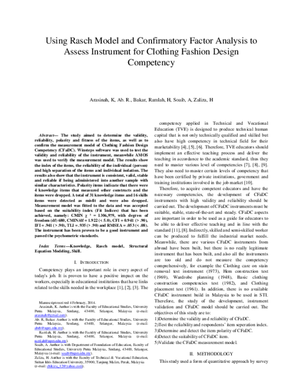 (PDF) Using Rasch Model and Confirmatory Factor Analysis to Assess ...