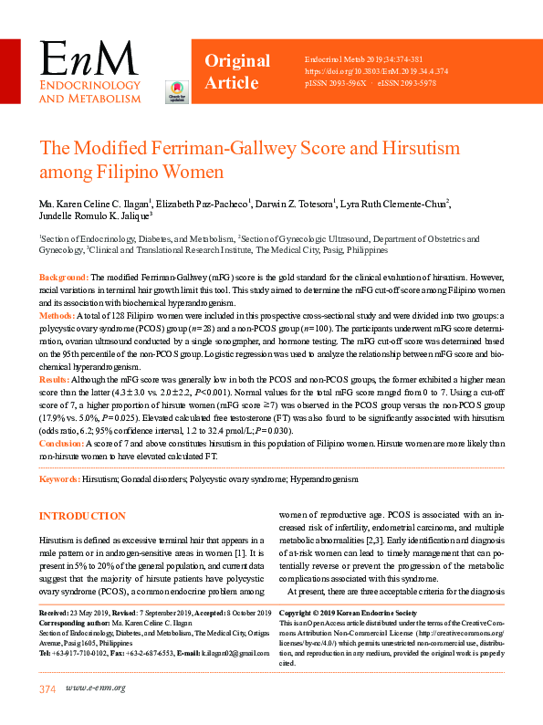 (PDF) The Modified Ferriman-Gallwey Score and Hirsutism among Filipino ...