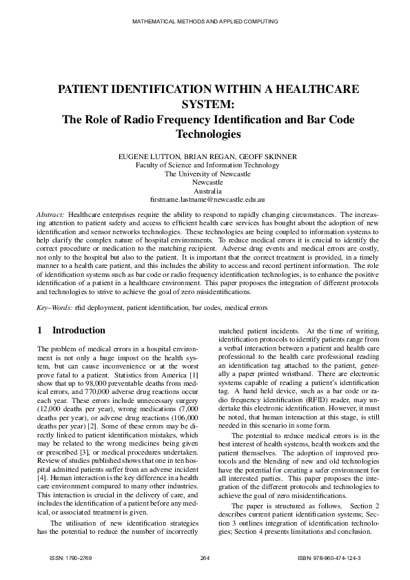 (PDF) PATIENT IDENTIFICATION WITHIN A HEALTHCARE SYSTEM: The Role of ...
