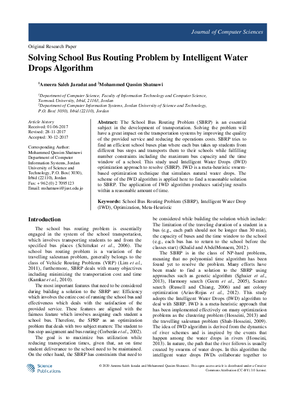 (PDF) Solving School Bus Routing Problem by Intelligent Water Drops ...