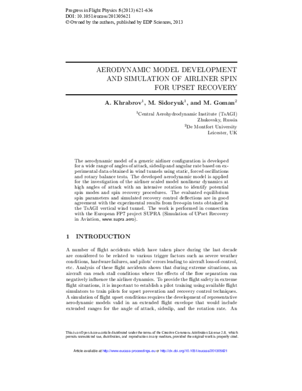 (PDF) Aerodynamic model development and simulation of airliner spin for ...