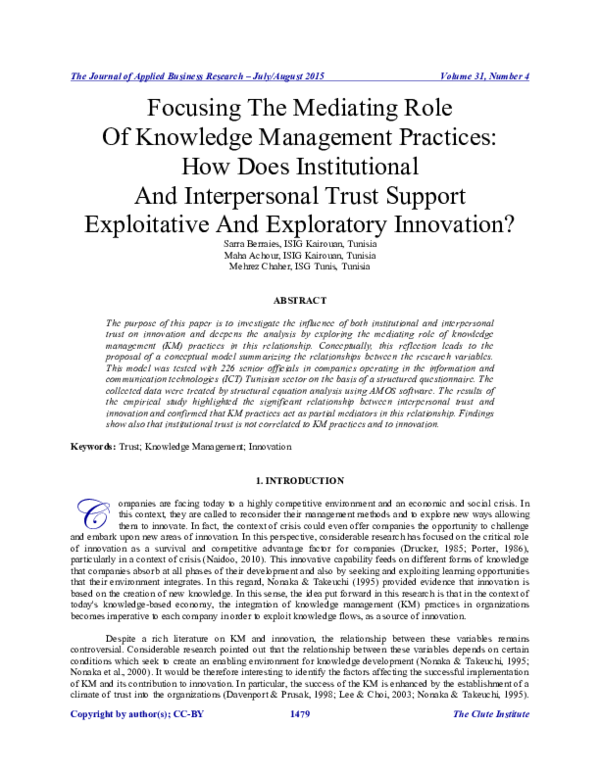 (PDF) Focusing The Mediating Role Of Knowledge Management Practices ...