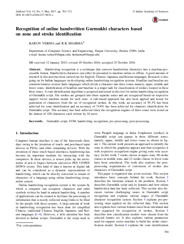 (PDF) Recognition of online handwritten Gurmukhi characters based on ...