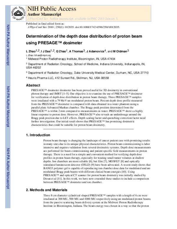 (PDF) Determination of the depth dose distribution of proton beam using ...
