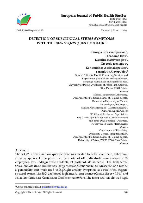 (PDF) Detection of Subclinical Stress Symptoms with the New SSQ-25 ...