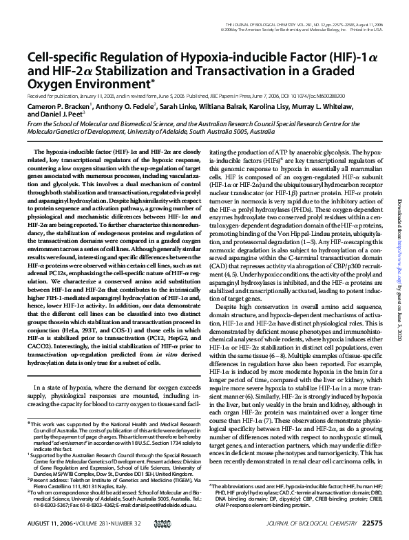 (PDF) Cell-specific Regulation of Hypoxia-inducible Factor (HIF)-1 and ...