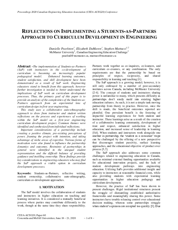 (PDF) Reflections on Implementing a Students-As-Partners Approach to ...