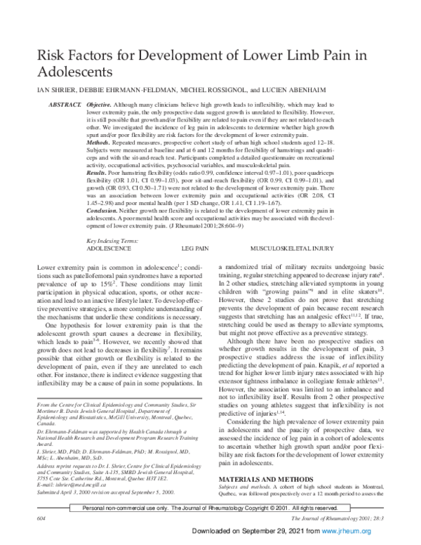 (PDF) Risk factors for development of lower limb pain in adolescents