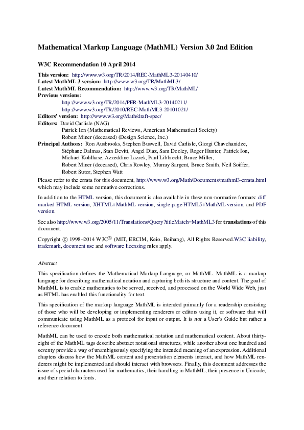 (PDF) Mathematical Markup Language (MathML) Version 2.0