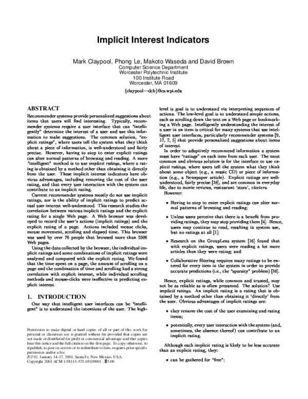 (PDF) Implicit interest indicators