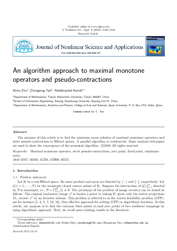 (PDF) An algorithm approach to maximal monotone operators and pseudo ...