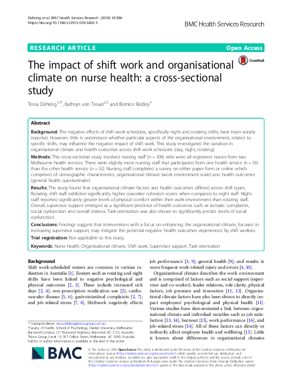 (PDF) The impact of shift work and organisational climate on nurse ...