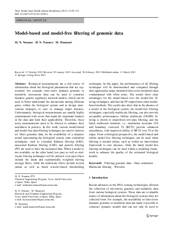 (PDF) Model-based and model-free filtering of genomic data