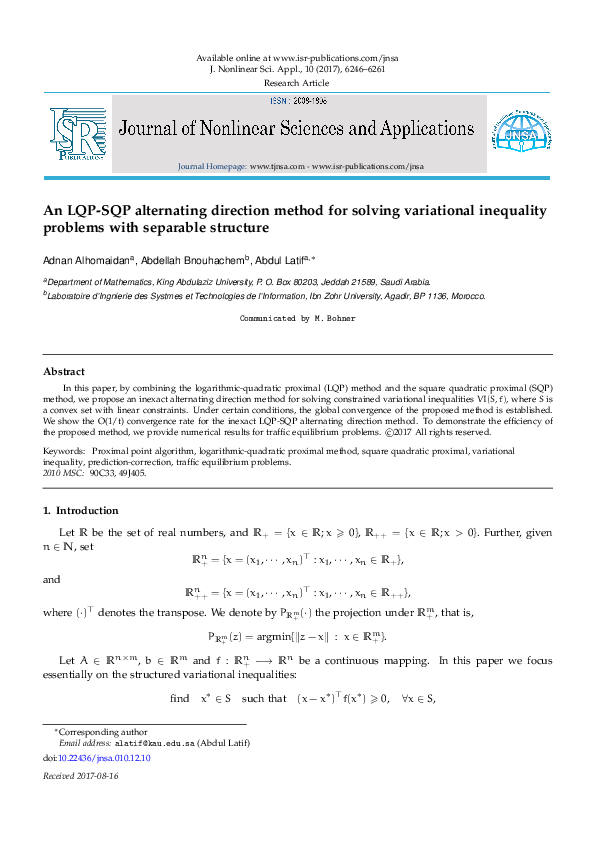 (PDF) On alternating direction method for solving variational ...