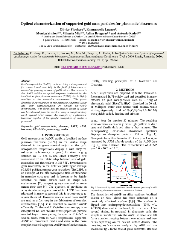 (PDF) Characterization of Gold Nanoparticles in Biosensors