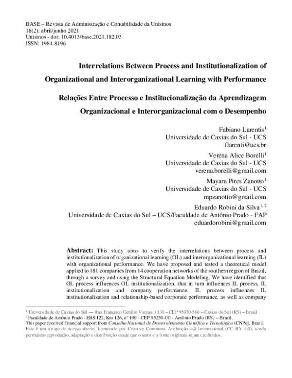 (PDF) Interrelations Between Process and Institutionalization of ...
