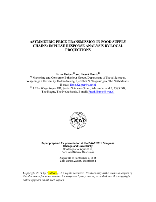 (PDF) Asymmetric Price Transmission in Food Supply Chains: Impulse ...