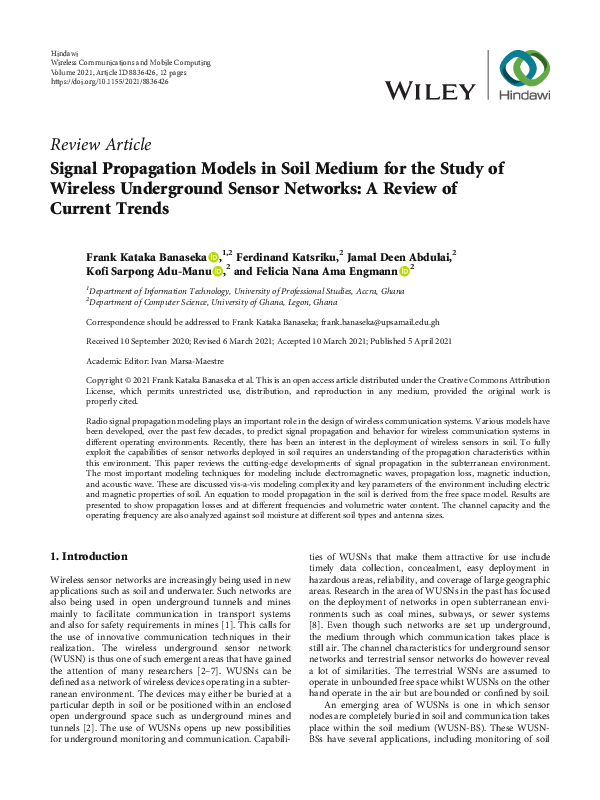 (PDF) Signal Propagation Models in Soil Medium for the Study of ...