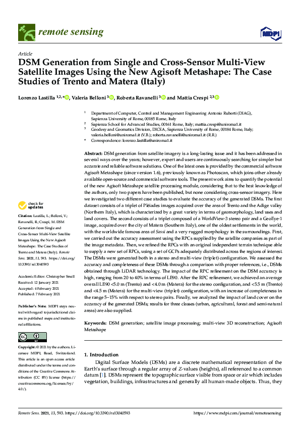 Pdf Dsm Generation From Single And Cross Sensor Multi View Satellite