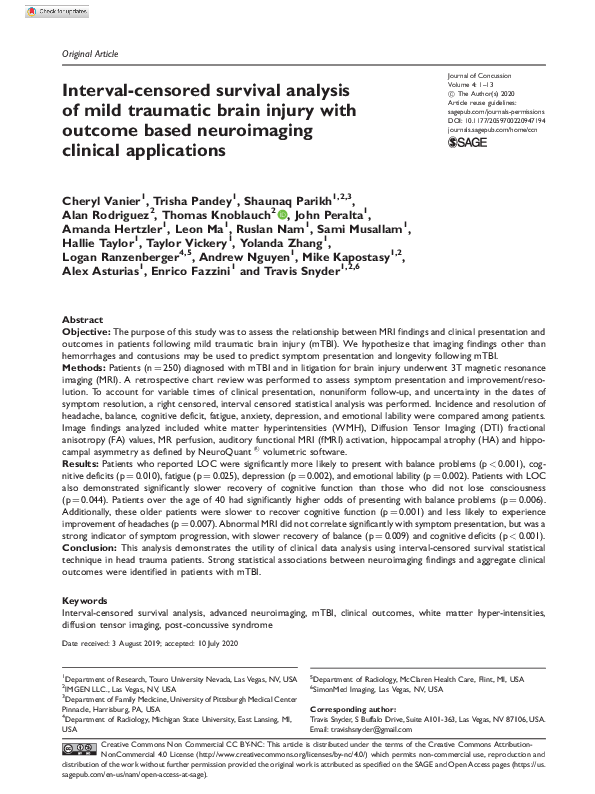 (PDF) Interval-censored survival analysis of mild traumatic brain ...