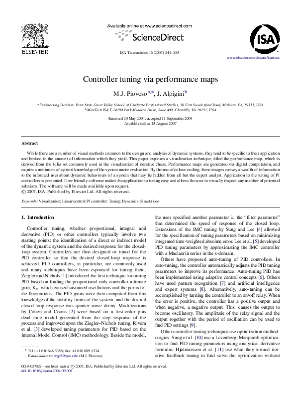 (PDF) Controller tuning via performance maps