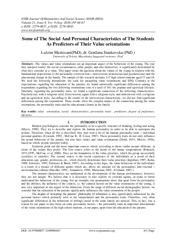 (PDF) Some of The Social And Personal Characteristics of The Students ...