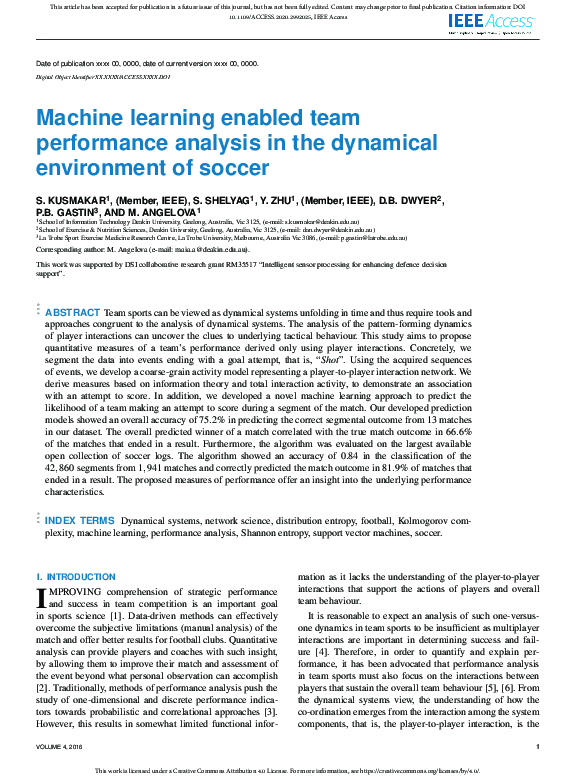 (PDF) Machine learning enabled team performance analysis in the dynamical environment of soccer