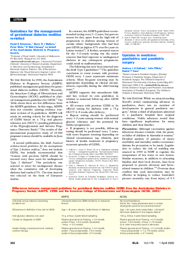 (PDF) Guidelines for the management of gestational diabetes mellitus ...