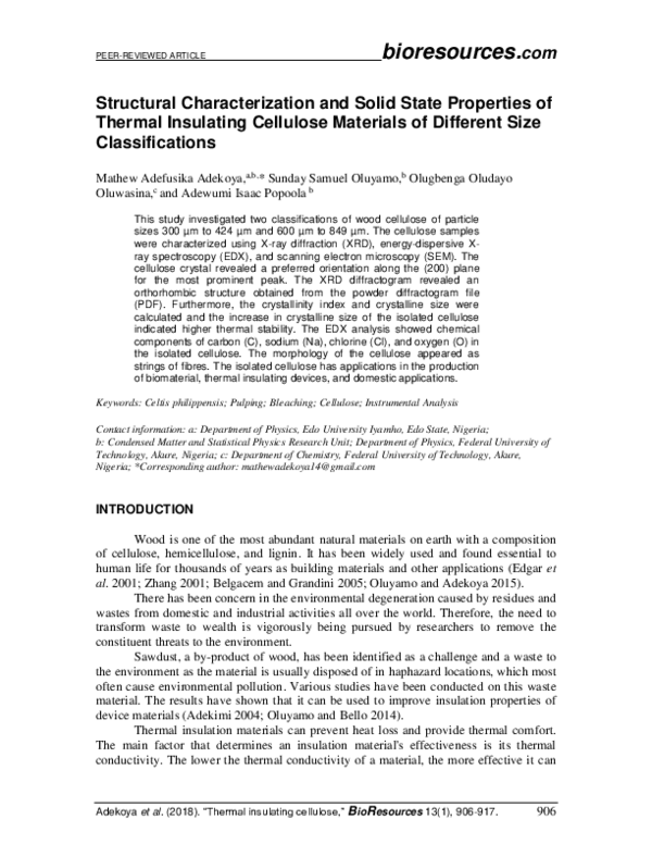 Native Cellulose: Structure, Characterization And Thermal Properties ...