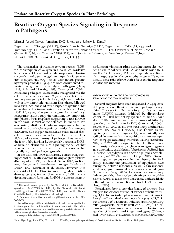 (PDF) Reactive Oxygen Species Signaling in Response to Pathogens